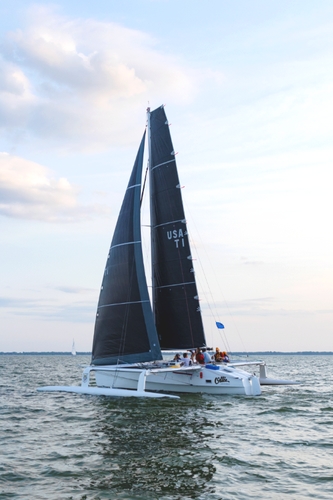 Ollie, a stressform trimaran designed by Jan Gougeon and built by the Gougeon Brothers.